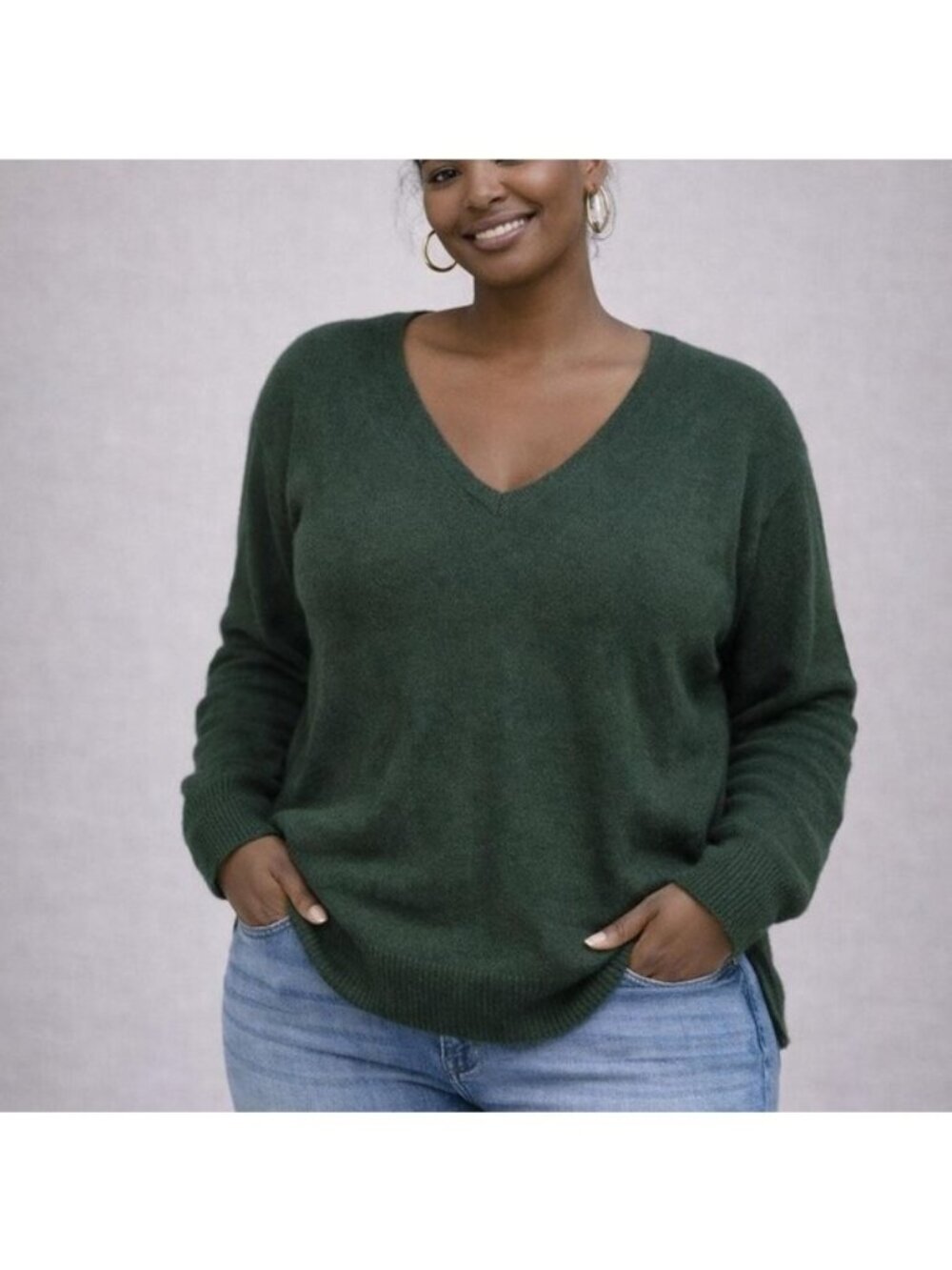 A New Day Womens Forest Green V-Neck Sweater 2X Lightweight Knit